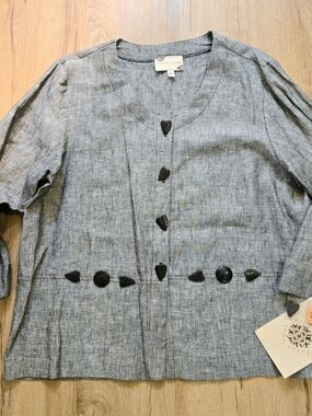 Earth Song Linen Vintage Button Up Jacket Gray Boho Whimsigoth Lagen Look Sz 18
